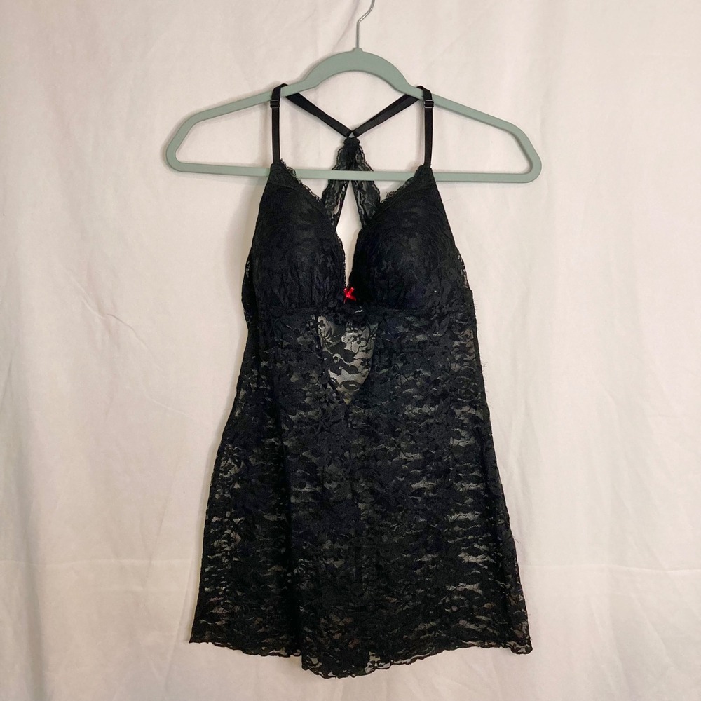 Y2K Black Lace Padded Babydoll Chemise Lingerie Cutout M Gilligan & O'Malley